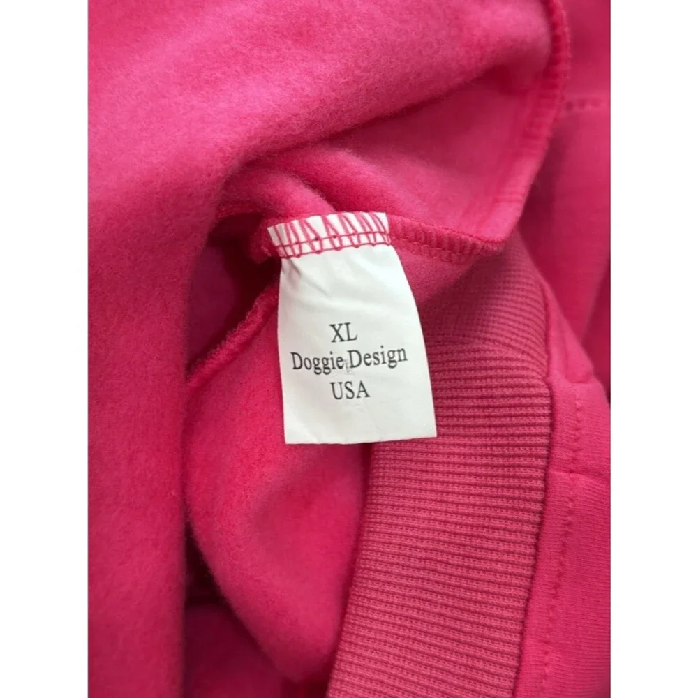 DOG HOODIE PINK FLEECE LINED HOOD POCKET SKULL GLITTER BOW GRAPHIC
